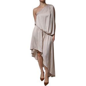 Christian Pellizzari Beige One Shoulder Asymmetric Drape Women's Dress